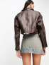 Stradivarius STR real leather biker jacket in vintage brown