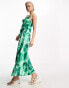 Object strappy midi dress in green abstract print