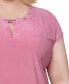 Plus Size Short Extended-Sleeve Grommet Neck Knit Top