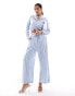 Mango stripe tie front jumpsuit in light blue