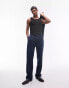 Topman straight highwaist relaxed trousers in navy