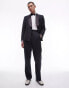 Topman premium straight high waisted relaxed wool rich tux suit trousers in black