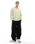 ASOS DESIGN oversized knitted fisherman rib jumper with v-neck in oatmeal