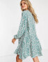 Glamorous Maternity tie neck tiered smock mini dress in teal leopard