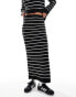 Pieces fine knit maxi skirt co-ord in black stripe