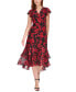 Women's Printed V-Neck Flutter-Sleeve Dress