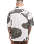 Pull&bear abstract palm print shirt in white and khaki