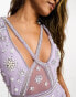 Starlet mini dress with cross detail and beaded embellishment in lilac