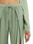 ASOS DESIGN wide leg beach trouser with high splits in khaki