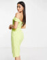 Lavish Alice pleat detail bardot midi dress lime green