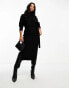 Threadbare Petite Brooklyn roll neck tie waist midi jumper dress in black