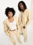 COLLUSION Unisex single wrap linen blazer in neutral co-ord