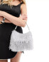 ASOS DESIGN diamante and pearl twist handle feather grab bag in grey