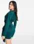 NaaNaa long sleeve satin dress with wrap tie in teal