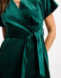 Closet London kimono sleeve velvet mini dress with wrap tie in emerald