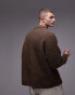 Topman relaxed fit brushed collared cardigan in brown marl