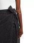 Style Cheat denim wrap midi skirt in washed black