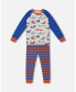 Big Boys Organic Cotton Two Piece Pajama Set Blue And Orange Stripe