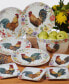 Floral Rooster Set of 4 Canape Plates, 6"