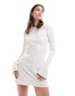 Weekday Serena boat neck long sleeve mini dress with trumpet sleeves in off-white