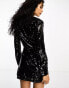 4th & Reckless sequin wrap tie side mini dress in black