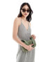 Stradivarius linen look cami maxi dress in washed khaki