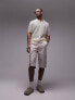 Topman knitted sheer crochet polo with gold lurex yarn in stone