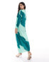 ASOS DESIGN twist neck fallen sleeve satin maxi dress in blurred green stripe