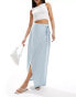 Vero Moda wrap midi skirt in pale blue pinstripe