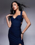 Vesper cut out detail front split midaxi dress in navy