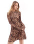 Miss Selfridge backless fit and flare mini dress in animal print