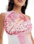 Kaiia mesh off shoulder top co-ord in white and pink orchid print