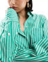 Mango oversized stripe shirt in green and white