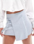 Pull&Bear tailored mini skirt with belted wrap detail in blue