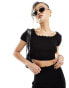 Fashionkilla pointelle lace trim crop top co-ord in black