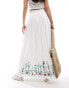 YAS Festival embroidered maxi boho skirt with tie waist in white - WHITE