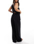 Pieces linen wide leg trousers co-ord in black