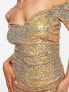 In The Style exclusive sequin off shoulder mini dress in gold