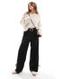 Pieces Petite high waisted tailored trousers with tie detail in black