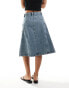 Cotton On seam detail awkward length midi denim skirt in blue crush