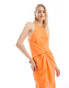 ASOS DESIGN Tall textured racer neck maxi dress with twist waist detail in orange