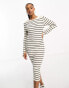 Vero Moda knitted stripe maxi dress in cream and black