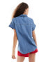 Lee short sleeve loose fit denim shirt in blue