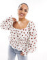 ASOS DESIGN Curve puff sleeve square neck blouse in spot print