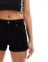 Bershka roll up hem denim shorts in black