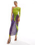 Farai London Nyx mesh one shoulder bodycon maxi dress in purple and lime flower