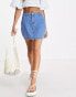 DTT Clara high waisted stretch denim skirt in mid blue