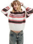 Monki mock neck chunky knit sweater in off white with multi-coloured stripes