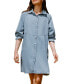 Women's Light Blue Denim Collared Button Up Mini Shirt Beach Dress