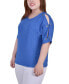 Plus Size Short Sleeve Honeycomb Textured Grommet Top